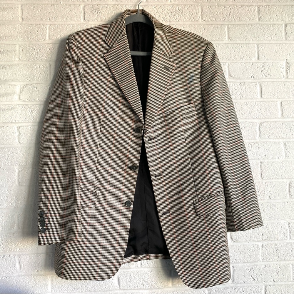WOOL SILK PLAID JACKET BLAZER COAT MEN DESANTIS COLLECTION ITALY SZ 42 REGULAR